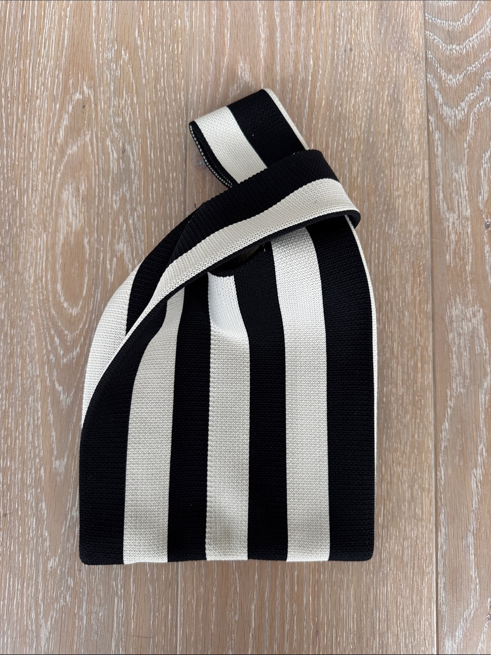 Striped Knit Tote Handbag in Black & Beige. Barely used.
